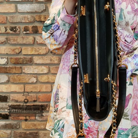 Tory Burch Small Savannah Flat Tote Black Leather - Picture 11 of 14